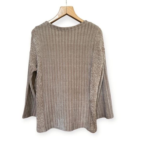 Miss Me Taupe / Dusty Rose Soft Knit Chenille V-Neck Oversized Sweater, Small - Picture 2 of 8